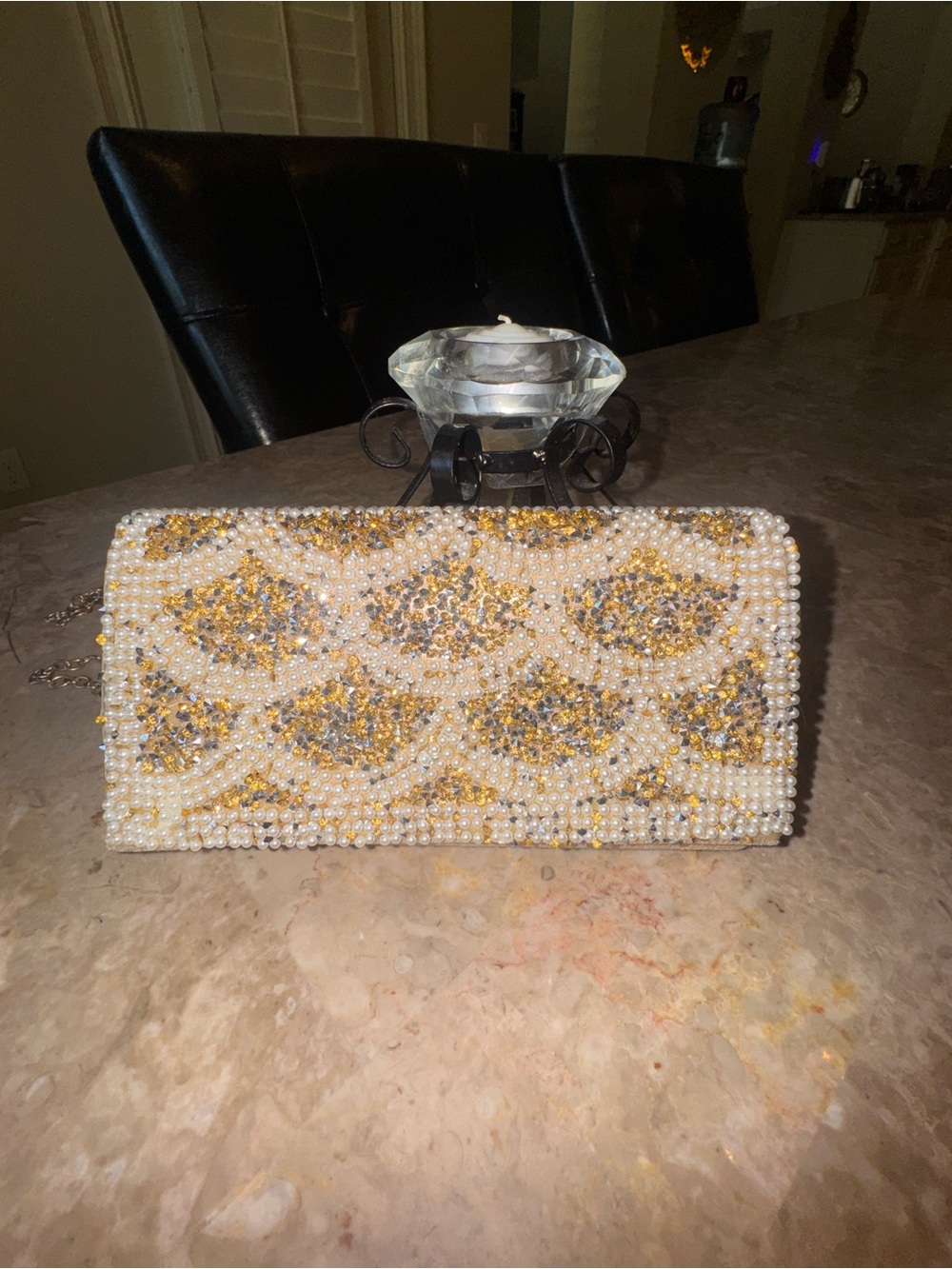 Beaded Pearl and Gold Evening Clutch